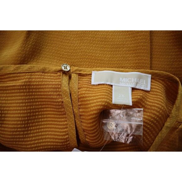 Michael Kors WF2819T4LW Women Sz 2X Marigold Blouson Sleeve Satin Flounce Dress - Picture 3 of 11